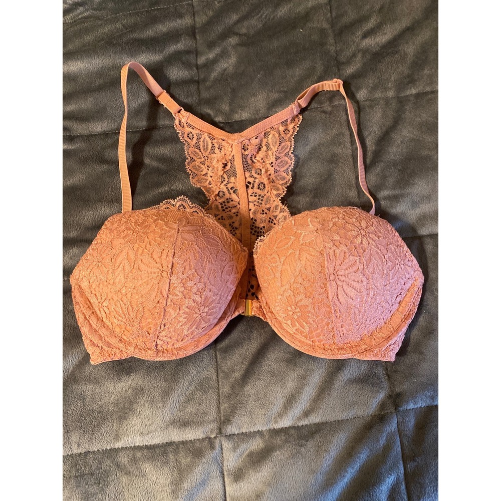 Auden Coral Lace Push-Up Demi Coverage Racerback 32C Front Close Underwire 0621